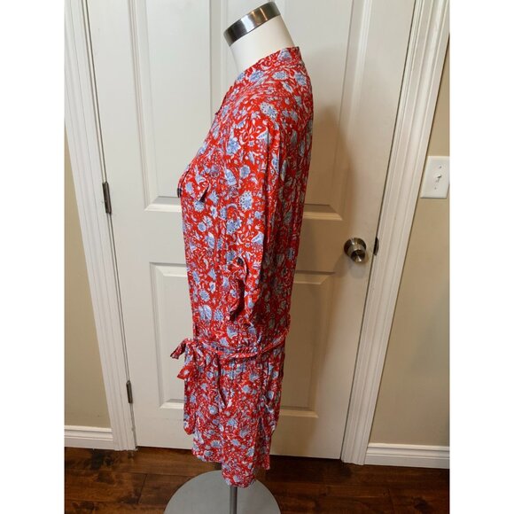 Zadig & Voltaire Cookis Red Blue Floral Satin Short Sleeve Romper Size Large - Picture 5 of 7